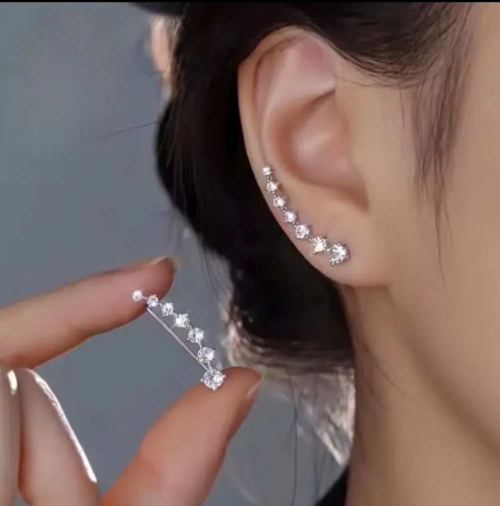 Cubic Zirconia Silver Ear Climber Earrings